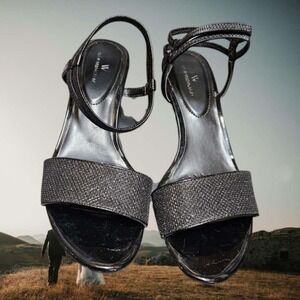 Worthington Women's Silver Glitter Ankle Strap Heels Party Evening Shoes